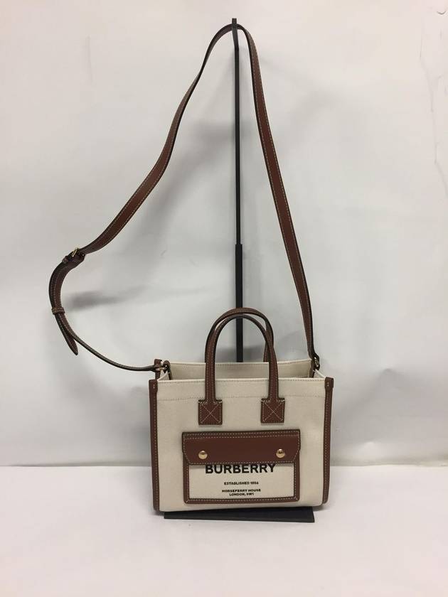 Mini Two-Tone Canvas and Leather Freya Tote Bag Natural Tan - BURBERRY - BALAAN 2