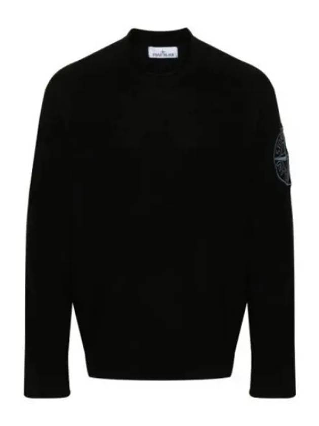 Compass Embroidered Crew Neck Organic Cotton Knit Top Black - STONE ISLAND - BALAAN 2