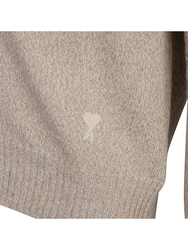 Heart Logo V-Neck Cashmere Cardigan Heather Champagne - AMI - BALAAN 3