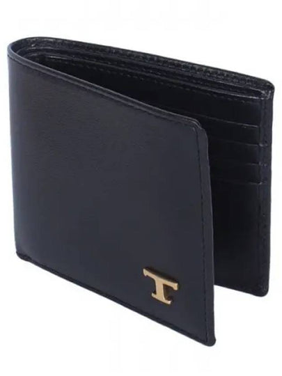 Men's Logo Plaque Leather Half Wallet Black - TOD'S - BALAAN 2