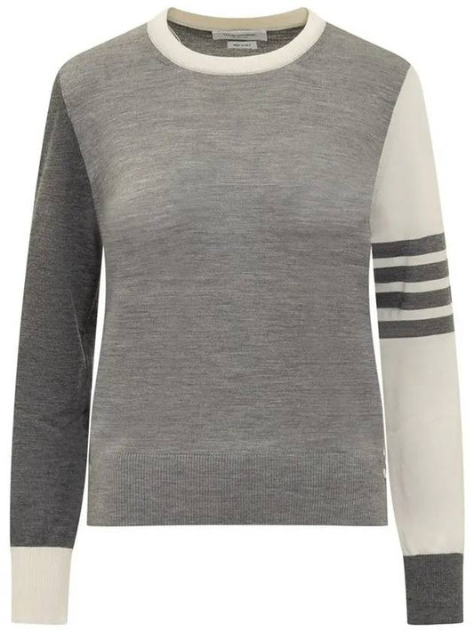 Women's Fun Mix 4 Bar Crew Neck Knit Top Grey - THOM BROWNE - BALAAN 2