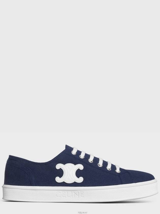 Jane Triomphe Patch Canvas Calfskin Low Top Sneakers Navy - CELINE - BALAAN 2