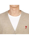 Red Heart Logo Merino Wool Cardigan Beige - AMI - BALAAN 6