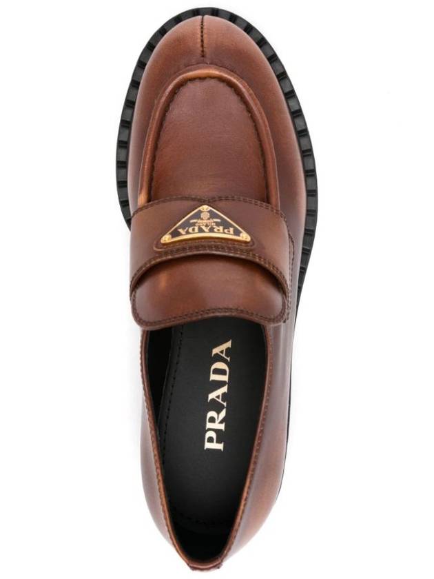 Triangle Logo Leather Loafers Brown - PRADA - BALAAN 5