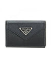 Saffiano Triangle Logo Flap Half Wallet Black - PRADA - BALAAN 1