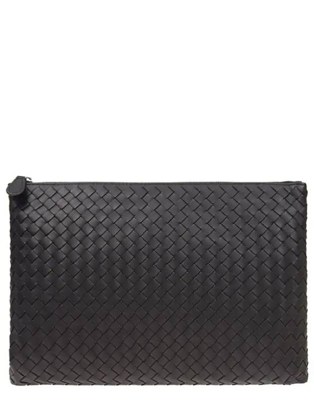 Intrecciato Document Leather Clutch Bag Black - BOTTEGA VENETA - BALAAN 2