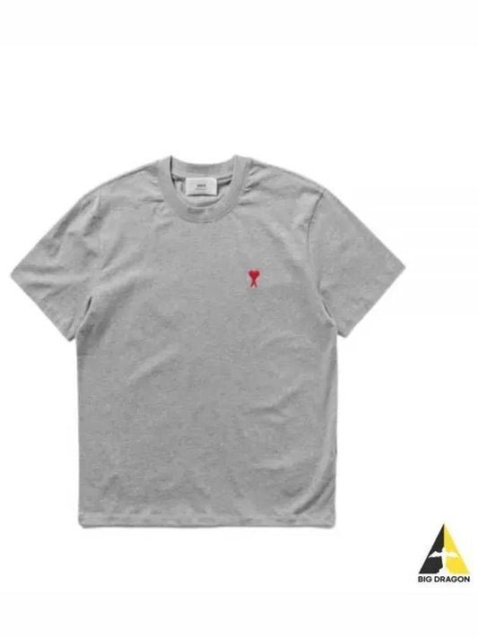Small Heart Logo Short Sleeve T-Shirt Heather Grey - AMI - BALAAN