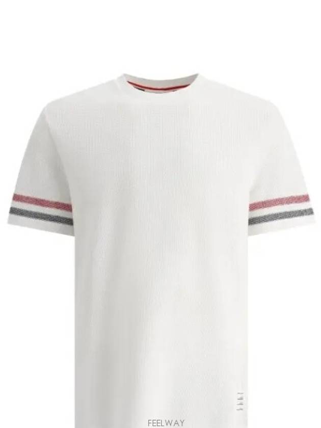 Textured Cotton Stripe Short Sleeve T-Shirt White - THOM BROWNE - BALAAN 2