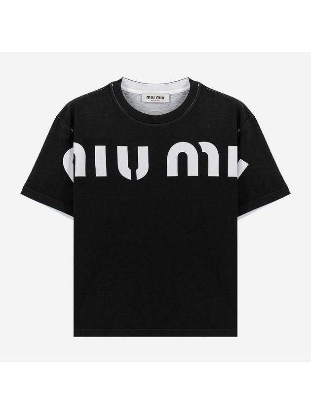 Logo Print Cotton Short Sleeve T-Shirt Black - MIU MIU - BALAAN 2