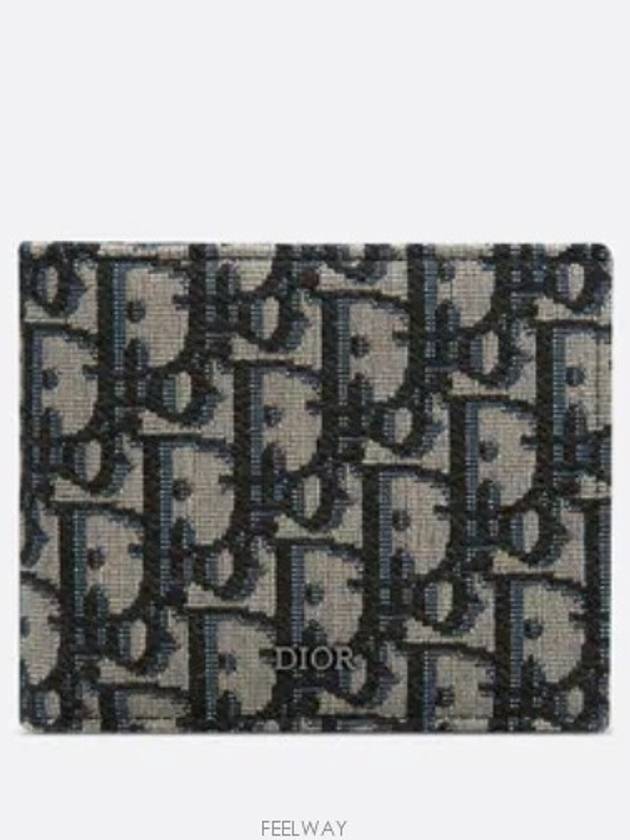 Compact Oblique Jacquard Half Wallet Black Beige - DIOR - BALAAN 2