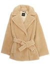 Ramino Belt Virgin Wool Fur Coat Beige - MAX MARA - BALAAN 2