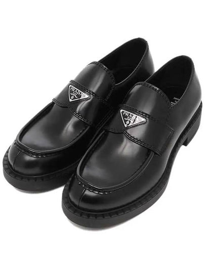 Chocolate Brushed Leather Loafers Black - PRADA - BALAAN 2