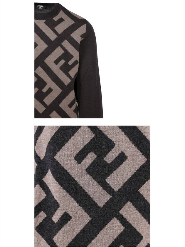 Monogram Jacquard Wool Crewneck Knit Top Brown - FENDI - BALAAN 6