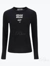 Mushroom Logo Cotton Long Sleeve T-Shirt Black - MIU MIU - BALAAN 2