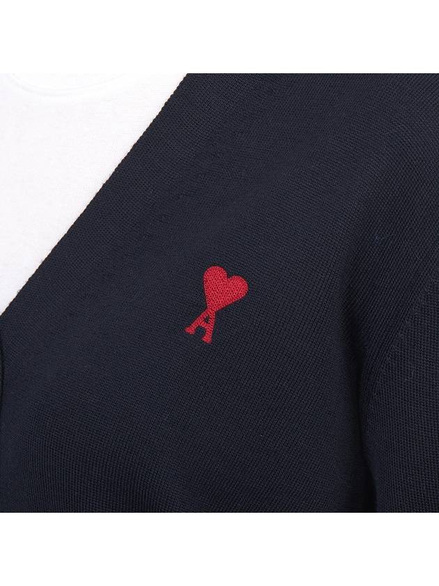 Small Heart Logo Merino Wool Cardigan Night Blue - AMI - BALAAN 7