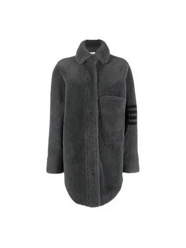 Women s 4 bar stripe shearling fur coat dark gray FDSD74C 02821 - THOM BROWNE - BALAAN 1