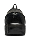 Crocodile Effect Logo Leather Backpack Black - SAINT LAURENT - BALAAN 4