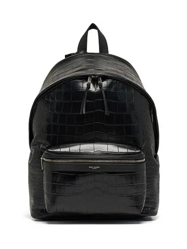 Crocodile Effect Logo Leather Backpack Black - SAINT LAURENT - BALAAN 5