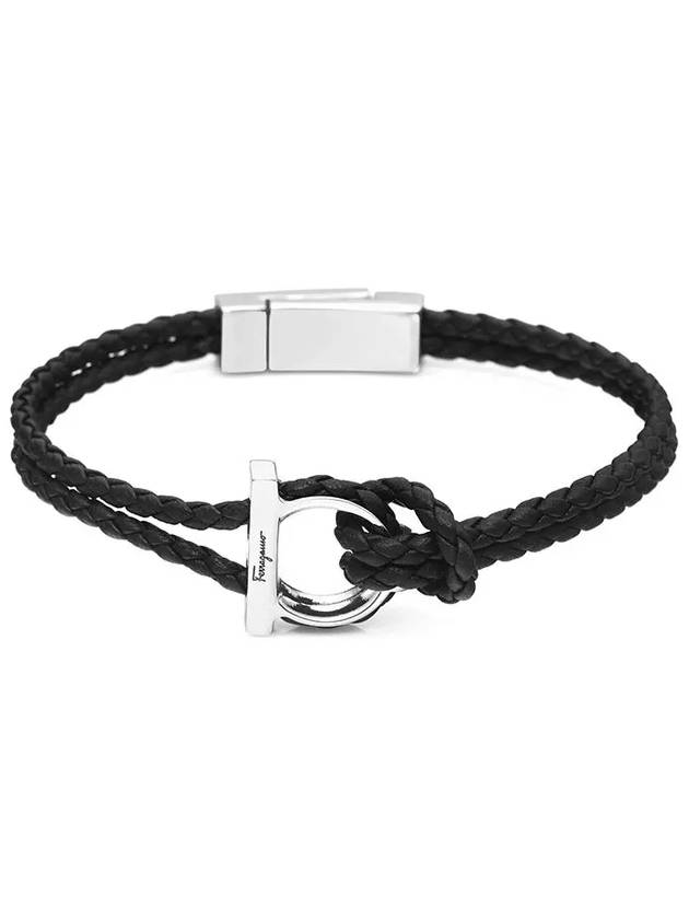 Gancini Leather Bracelet Silver Black - SALVATORE FERRAGAMO - BALAAN 2