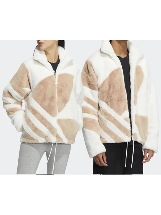 Big Logo Oversized Fur Jacket Beige White - ADIDAS - BALAAN 3