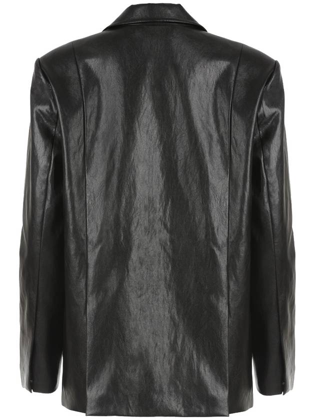 Classic One Button Oversized Faux Leather Jacket BLACK - ILROZE - BALAAN 2