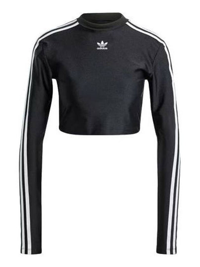 3 Stripe Crop Long Sleeve T Shirt Black - ADIDAS - BALAAN 2