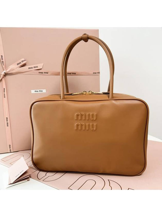 Leather Beau Tote Bag Cognac - MIU MIU - BALAAN 2