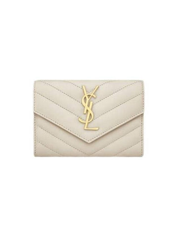 Cassandre Matelasse Small Lambskin Card Wallet Blanc Vintage - SAINT LAURENT - BALAAN 1