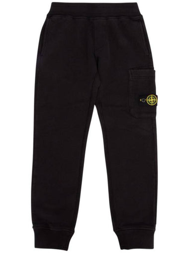 Kids Logo Patch Cotton Training Pants Black - STONE ISLAND - BALAAN 1