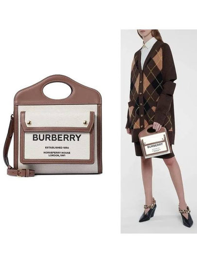 Mini Two-Tone Canvas And Leather Pocket Bag Natural Malt Brown - BURBERRY - BALAAN 2