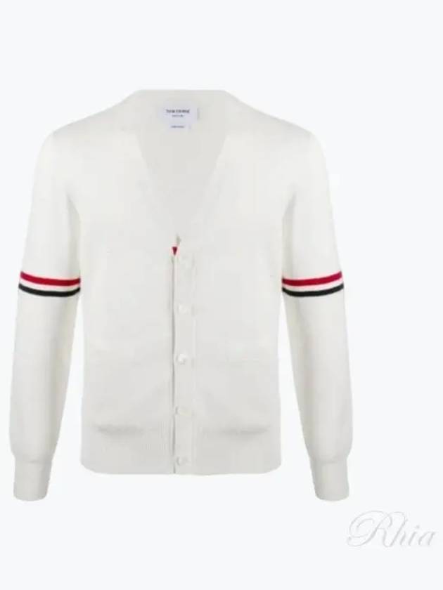 Milano Stitch Sprite Armband Cotton V-neck Cardigan White - THOM BROWNE - BALAAN 2