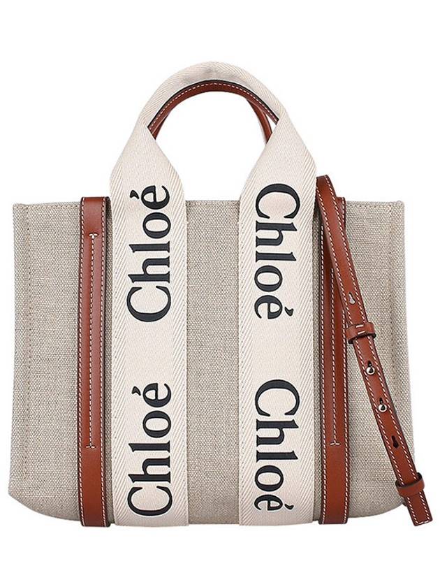 Woody Small Canvas Tote Bag White Brown Beige - CHLOE - BALAAN 2