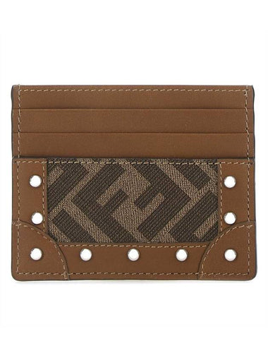 FF Fabric Studded Flat Card Wallet Brown - FENDI - BALAAN 1