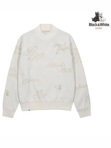 Women s logo jacquard high neck sweater 2604LXKW IVORY - BLACK&WHITE - BALAAN 1