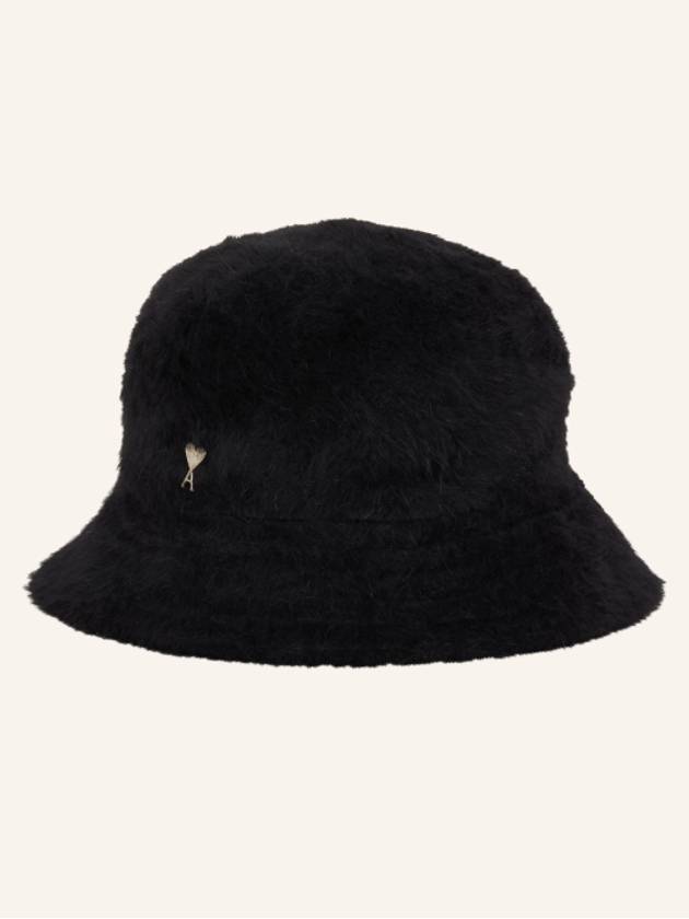 Heart Logo Blended Angora Bucket Hat Black - AMI - BALAAN 3