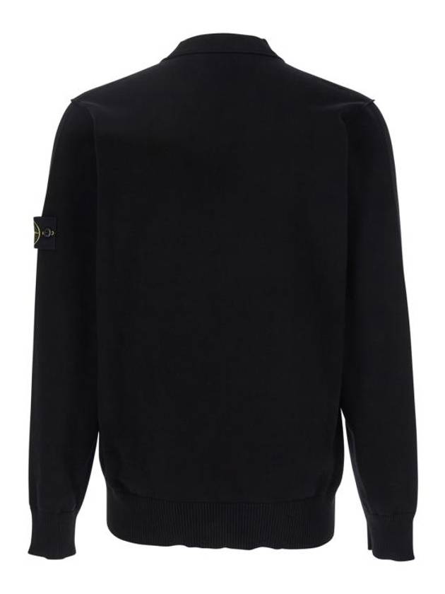 Waffen Organic Cotton V-Neck Cardigan Black - STONE ISLAND - BALAAN 3