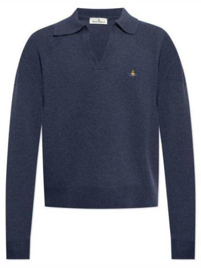 Football Polo Wool Knit Top Navy - VIVIENNE WESTWOOD - BALAAN 2