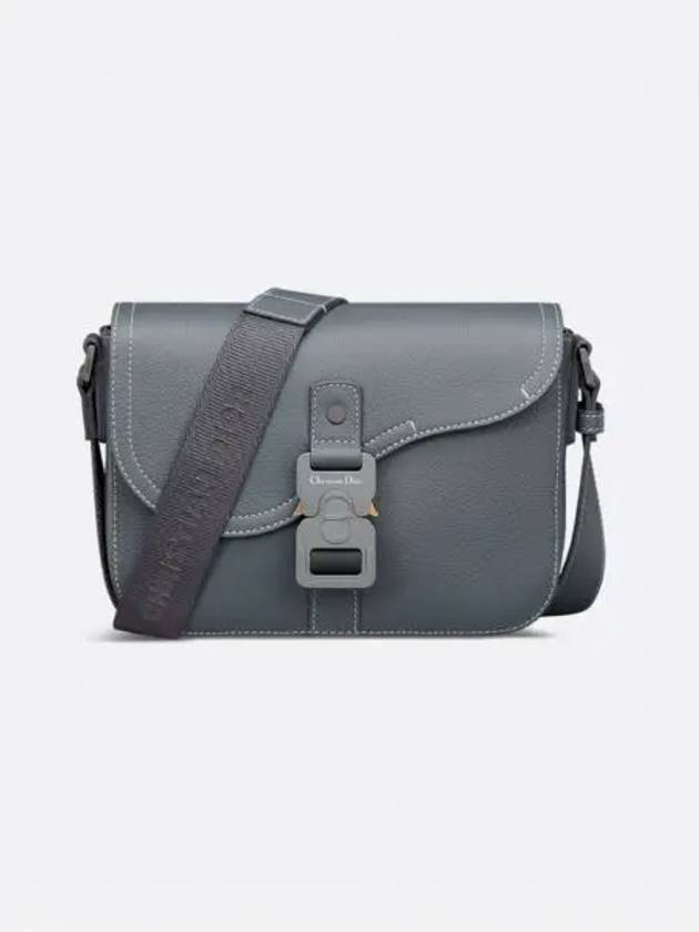 Saddle Mini Strap Grained Calfskin Messenger Bag Deep Grey - DIOR - BALAAN 2