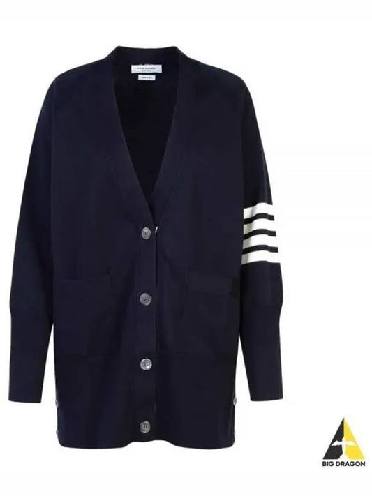 Stitched Cotton 4 Bar Cardigan Navy - THOM BROWNE - BALAAN 2