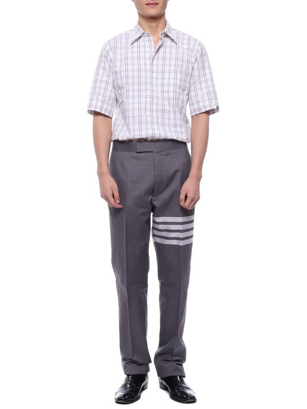 4 Bar Engineered Cotton Straight Pants Mid Grey - THOM BROWNE - BALAAN 4