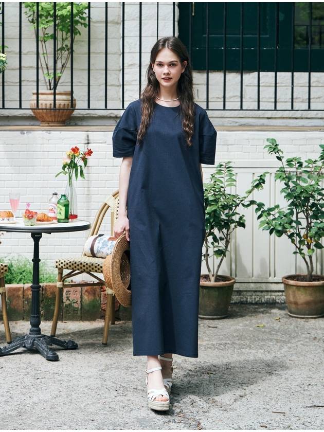 MET H line half sleeve long dress navy - METAPHER - BALAAN 5