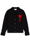 Intarsia Big Heart Logo Oversized Virgin Wool Cardigan Black - AMI - BALAAN 2