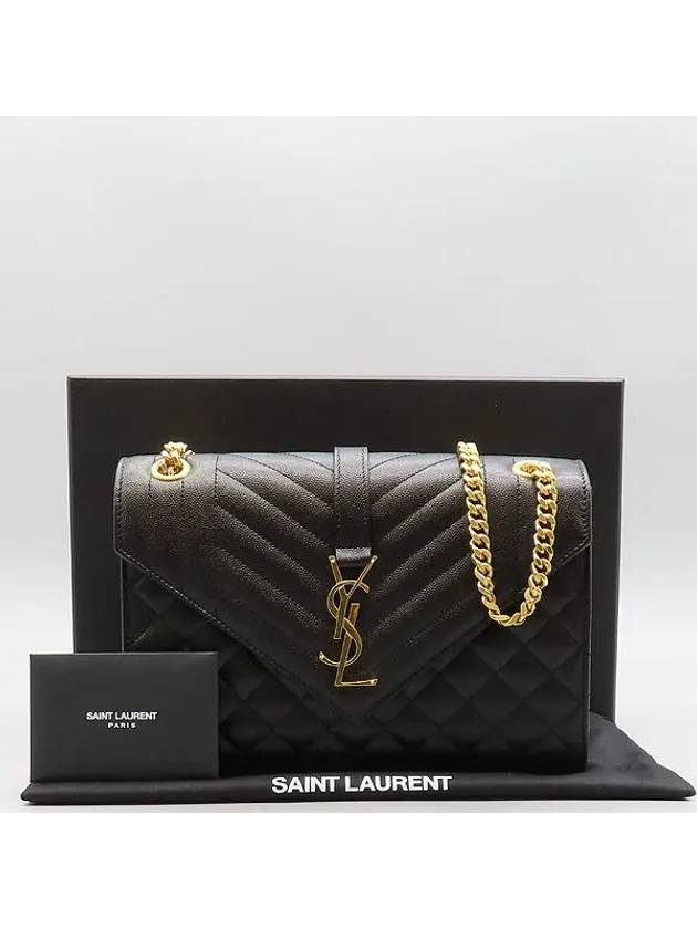 600185 Black Caviar Skin Quilted Gold Logo Envelope Medium Chain Shoulder Bag - SAINT LAURENT - BALAAN 1