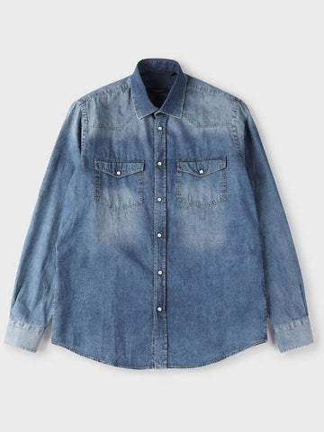 Made In Italy Dot Pattern Washed Denim Shirt F GCSH61 - PANICALE - BALAAN 1