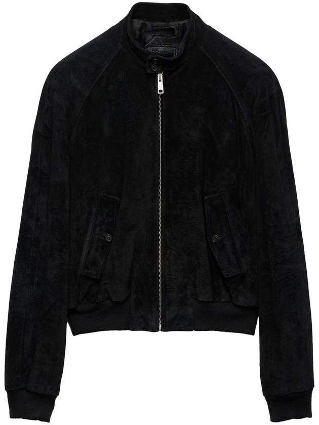 Suede Bomber Jacket Black - PRADA - BALAAN 2