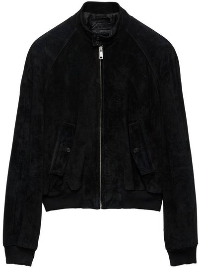 Suede Bomber Jacket Black - PRADA - BALAAN 2