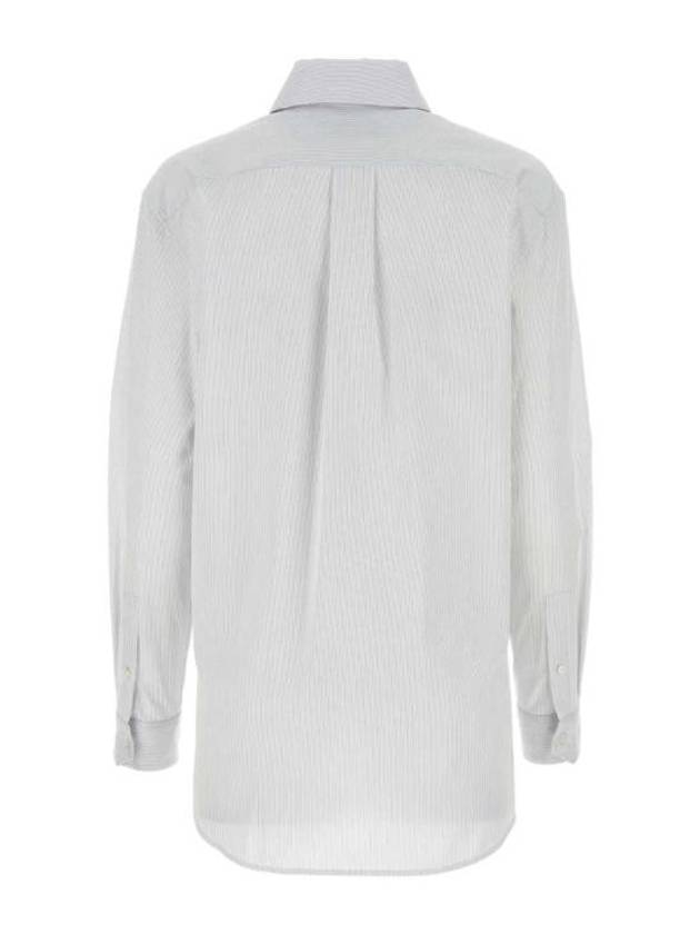 Striped Cotton Poplin Monogram Long Sleeve Shirt Blan Bleu - SAINT LAURENT - BALAAN 3