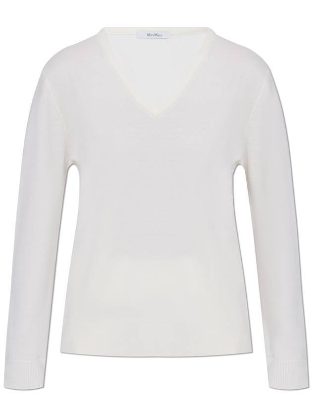 Fabera Fine Wool V Neck Knit Top White - MAX MARA - BALAAN 1