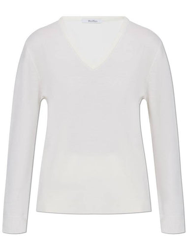 Fabera Fine Wool V Neck Knit Top White - MAX MARA - BALAAN 1