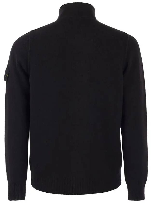 Lambswool Knit Cardigan Black - STONE ISLAND - BALAAN 4